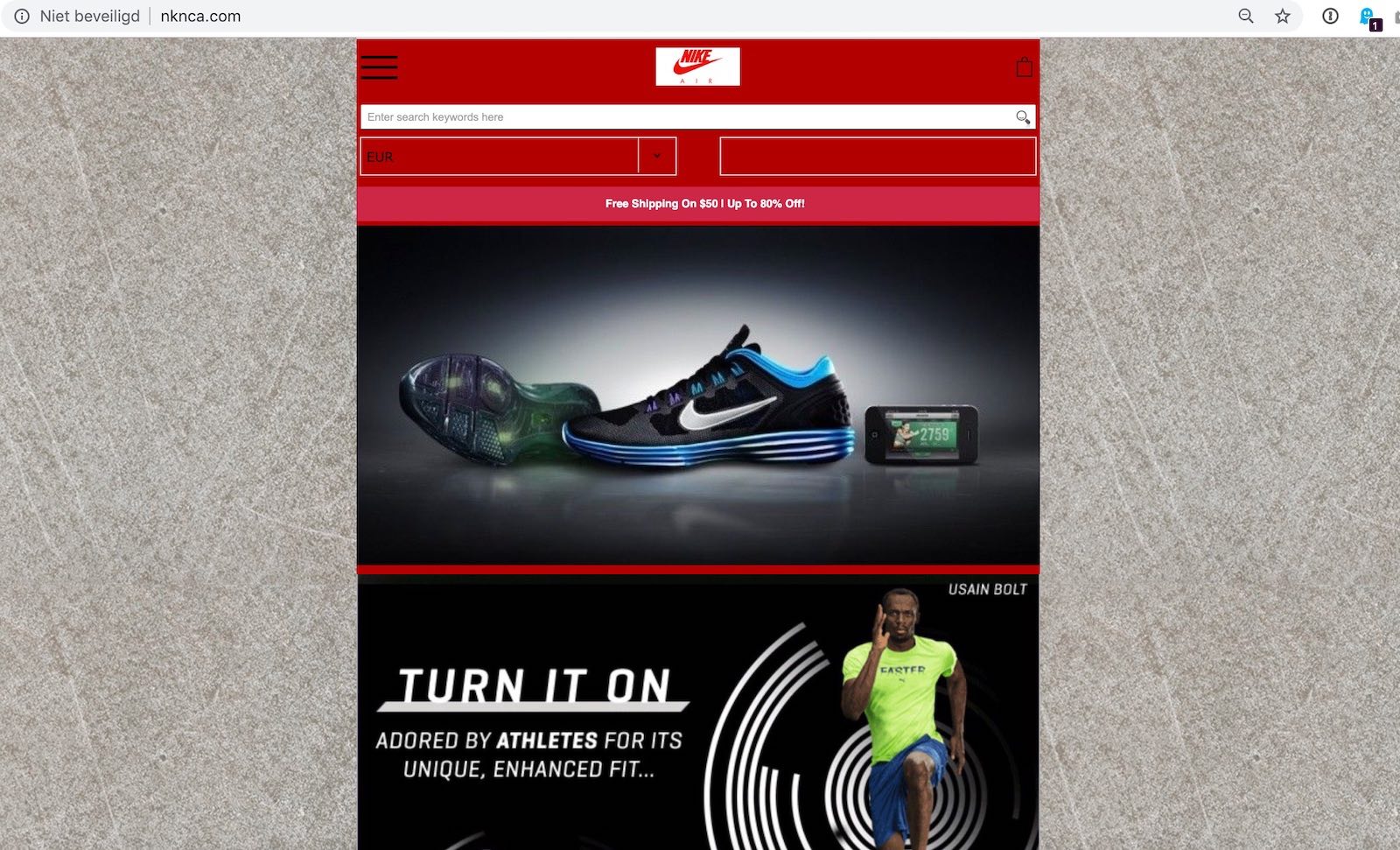 Sta in plaats daarvan op Vermomd account Valse Nike webshop nknca.com